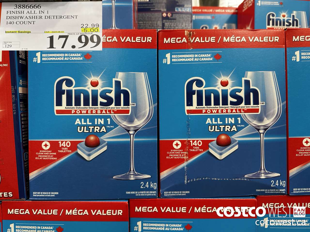 3886666 FINISH ALL IN 1 DISHWASHER DETERGENT 140 COUNT ($5.00 INSTANT SAVINGS EXPIRES ON 2025-08-03) $17.99