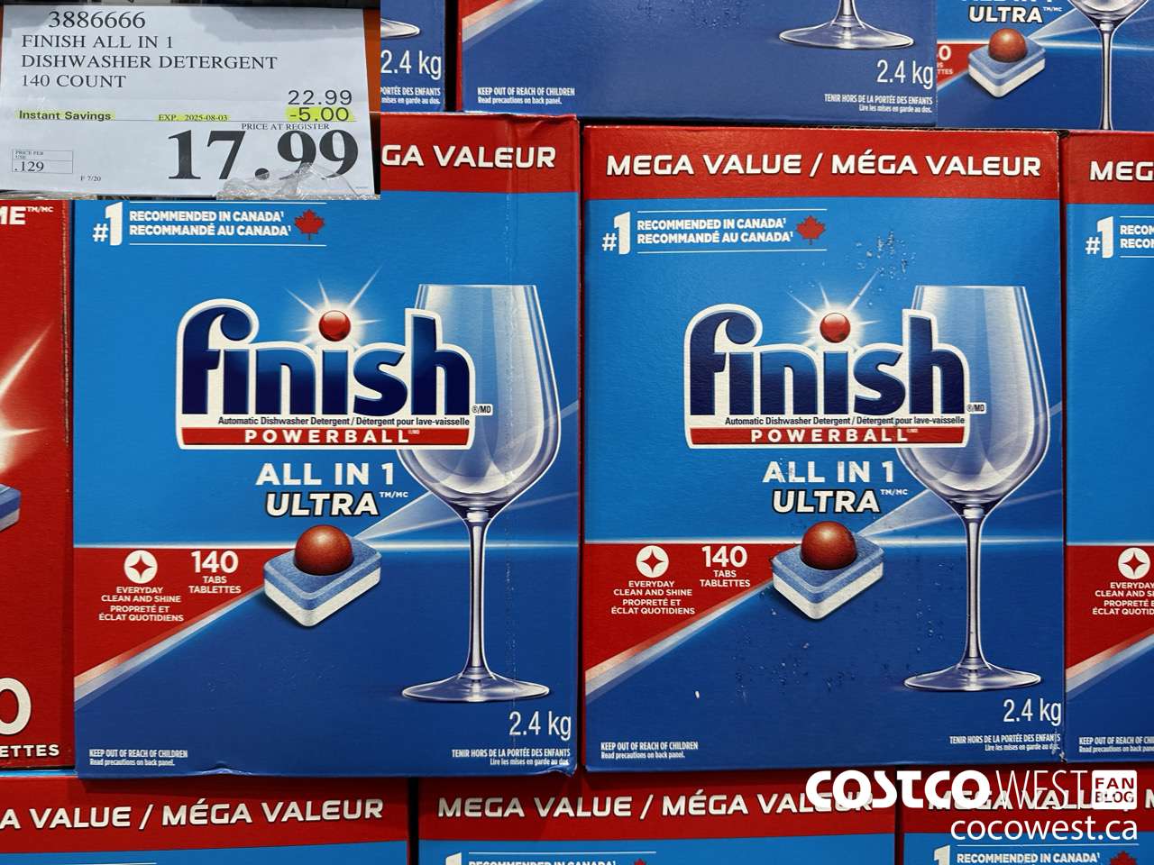 3886666 FINISH ALL IN 1 DISHWASHER DETERGENT 140 COUNT ($5.00 INSTANT SAVINGS EXPIRES ON 2025-08-03) $17.99