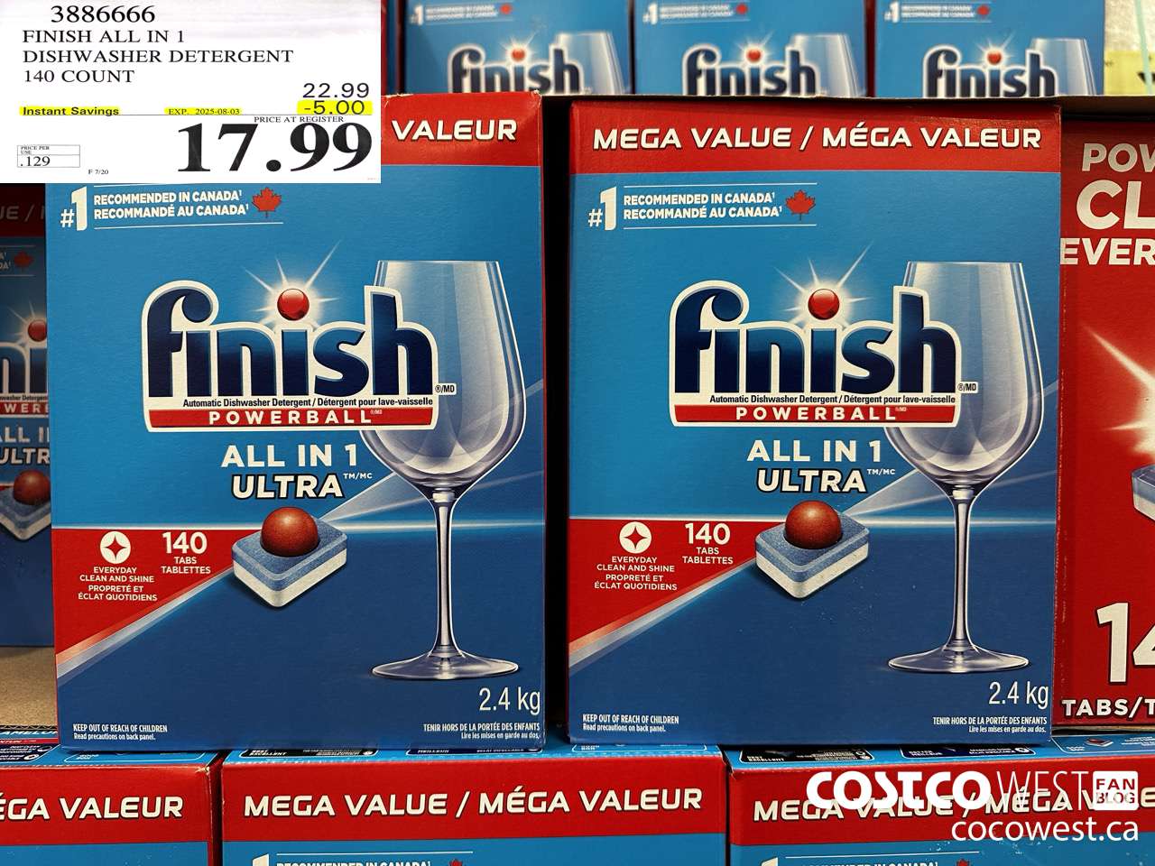 3886666 FINISH ALL IN 1 DISHWASHER DETERGENT 140 COUNT ($5.00 INSTANT SAVINGS EXPIRES ON 2025-08-03) $17.99