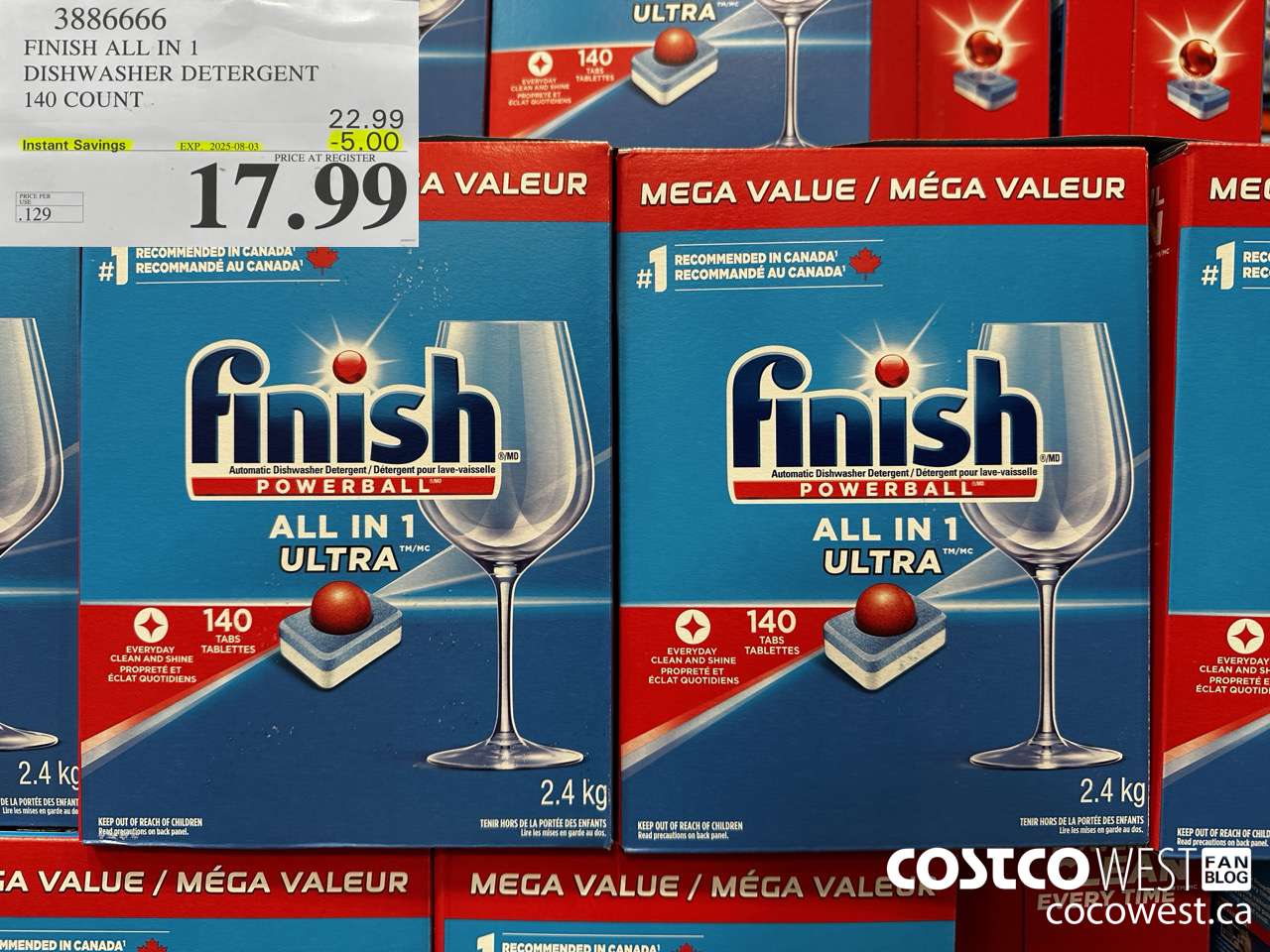 3886666 FINISH ALL IN 1 DISHWASHER DETERGENT 140 COUNT ($5.00 INSTANT SAVINGS EXPIRES ON 2025-08-03) $17.99