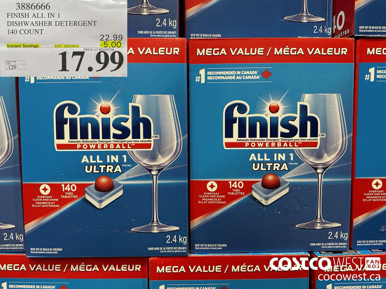 3886666 FINISH ALL IN 1 DISHWASHER DETERGENT 140 COUNT ($5.00 INSTANT SAVINGS EXPIRES ON 2025-08-03) $17.99