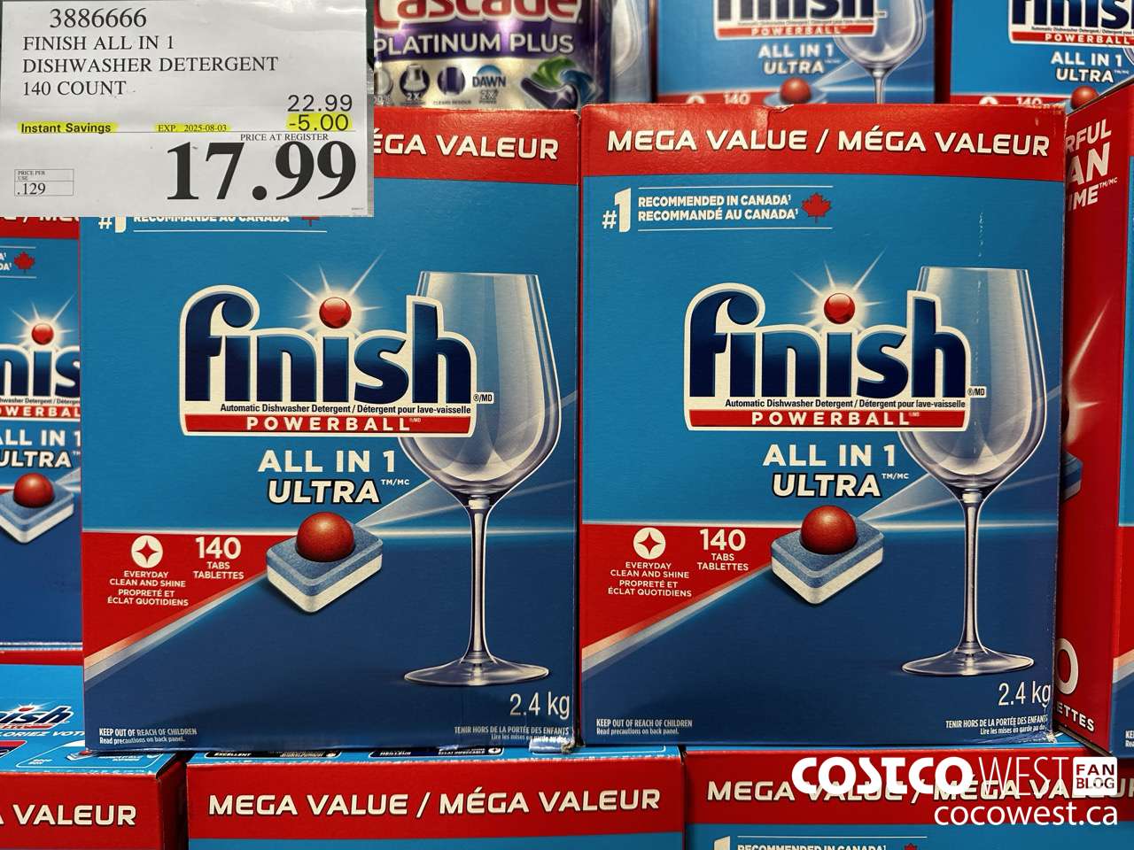 3886666 FINISH ALL IN 1 DISHWASHER DETERGENT 140 COUNT ($5.00 INSTANT SAVINGS EXPIRES ON 2025-08-03) $17.99