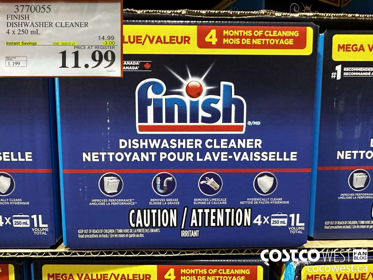 3770055 FINISH DISHWASHER CLEANER 4 X 250ML ($3.00 INSTANT SAVINGS EXPIRES ON 2025-07-27) $11.99