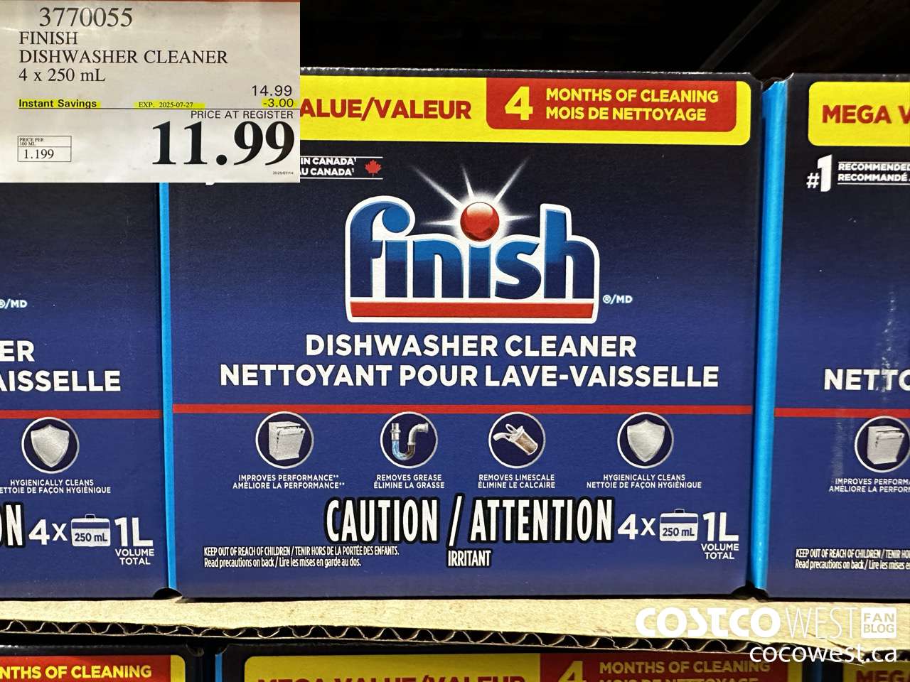 3770055 FINISH DISHWASHER CLEANER 4 X 250ML ($3.00 INSTANT SAVINGS EXPIRES ON 2025-07-27) $11.99