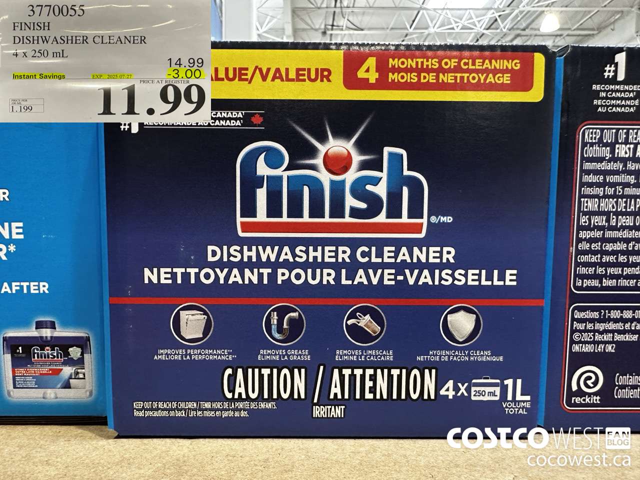 3770055 FINISH DISHWASHER CLEANER 4 X 250ML ($3.00 INSTANT SAVINGS EXPIRES ON 2025-07-27) $11.99