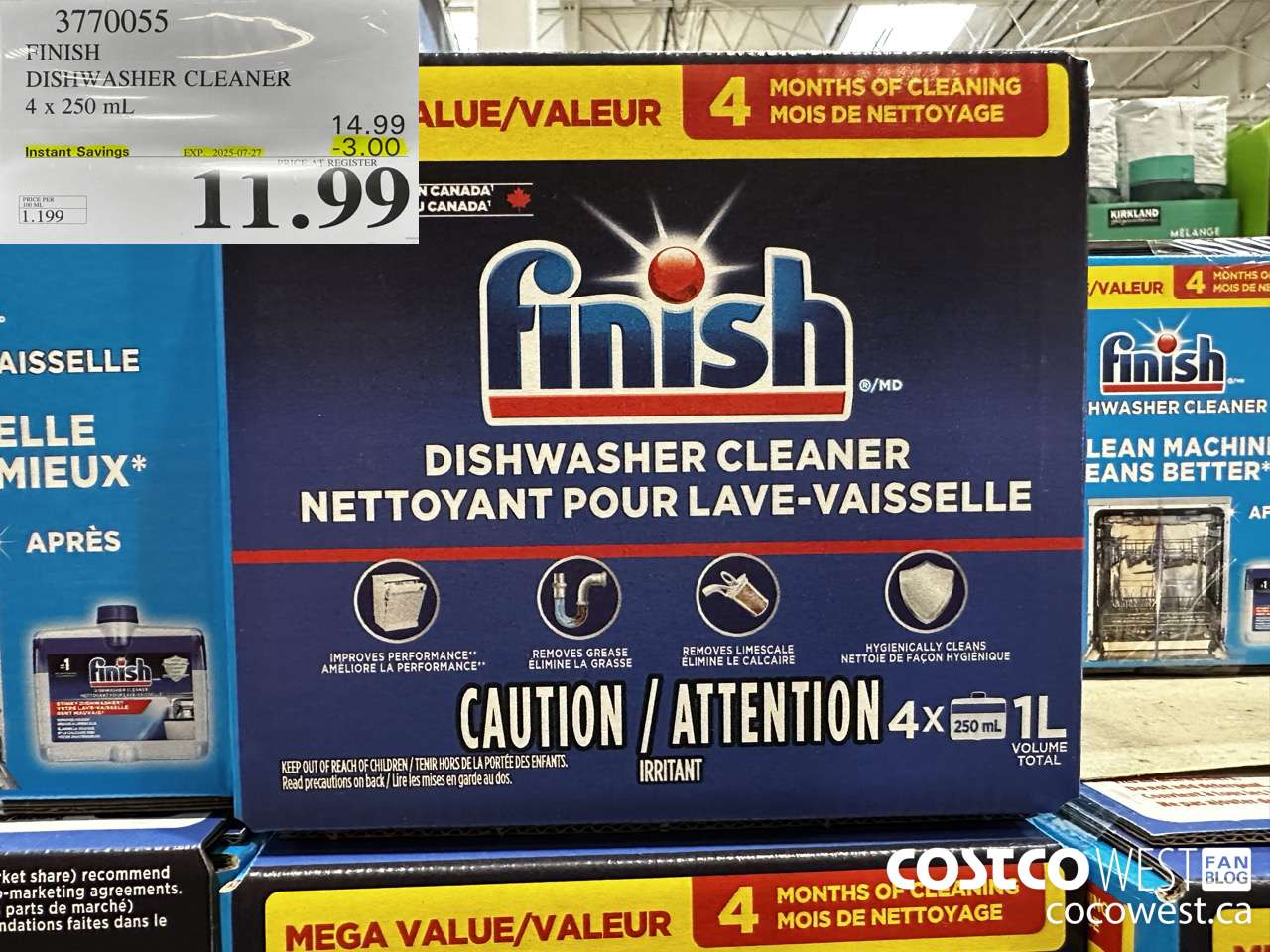 3770055 FINISH DISHWASHER CLEANER 4 X 250ML ($3.00 INSTANT SAVINGS EXPIRES ON 2025-07-27) $11.99
