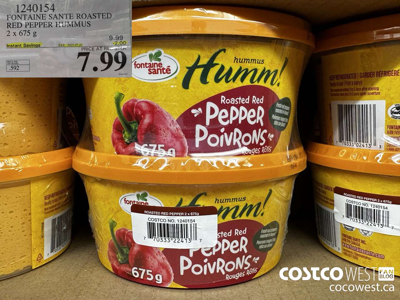 1240154 FONTAINE SANTE ROASTED RED PEPPER HUMMUS 2 X 675G ($2.00 INSTANT SAVINGS EXPIRES ON 2025-07-20) $7.99