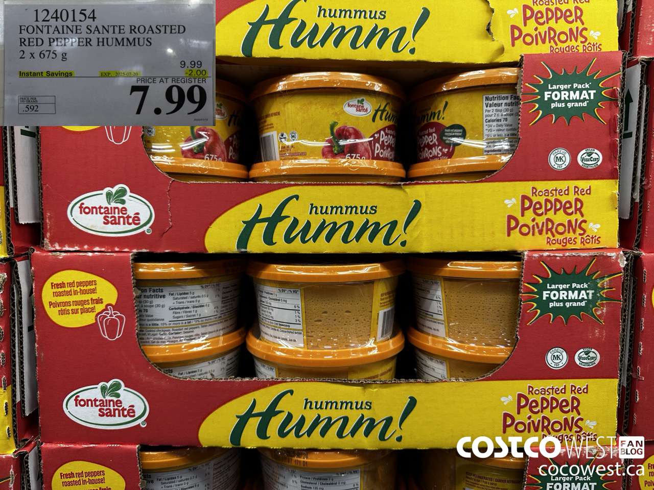 1240154 FONTAINE SANTE ROASTED RED PEPPER HUMMUS 2 X 675G ($2.00 INSTANT SAVINGS EXPIRES ON 2025-07-20) $7.99