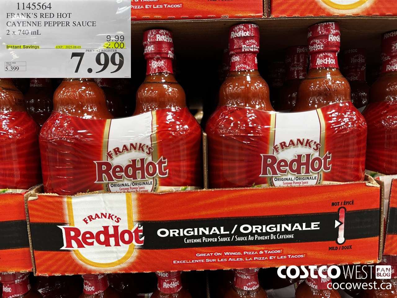 1145564 FRANKS RED HOT CAYENNE PEPPER SAUCE 2 x 740 mL ($2.00 INSTANT SAVINGS EXPIRES ON 2025-08-03) $7.99