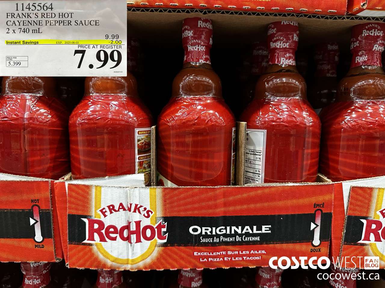 1145564 FRANKS RED HOT CAYENNE PEPPER SAUCE 2 x 740 mL ($2.00 INSTANT SAVINGS EXPIRES ON 2025-08-03) $7.99