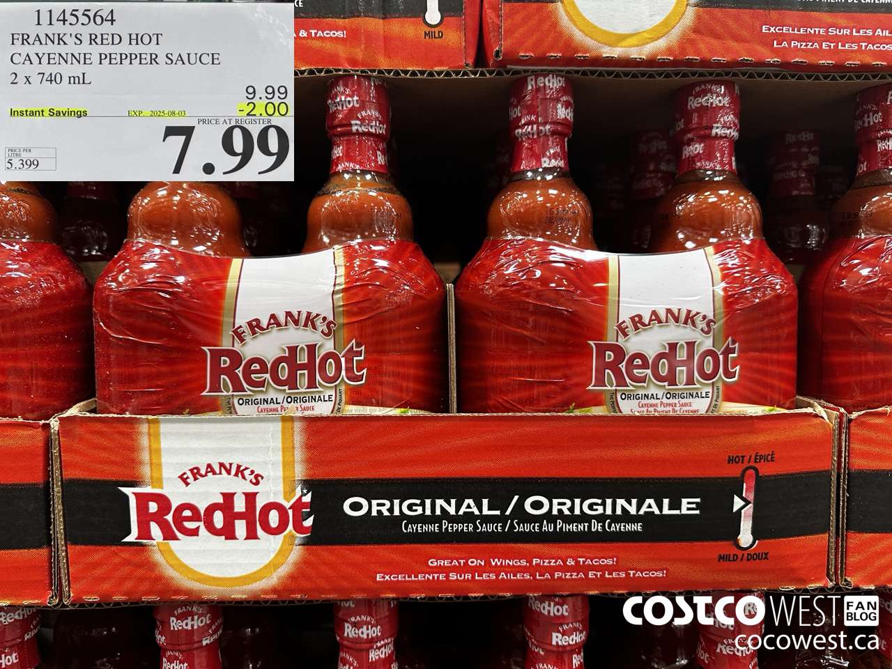 1145564 FRANKS RED HOT CAYENNE PEPPER SAUCE 2 x 740 mL ($2.00 INSTANT SAVINGS EXPIRES ON 2025-08-03) $7.99