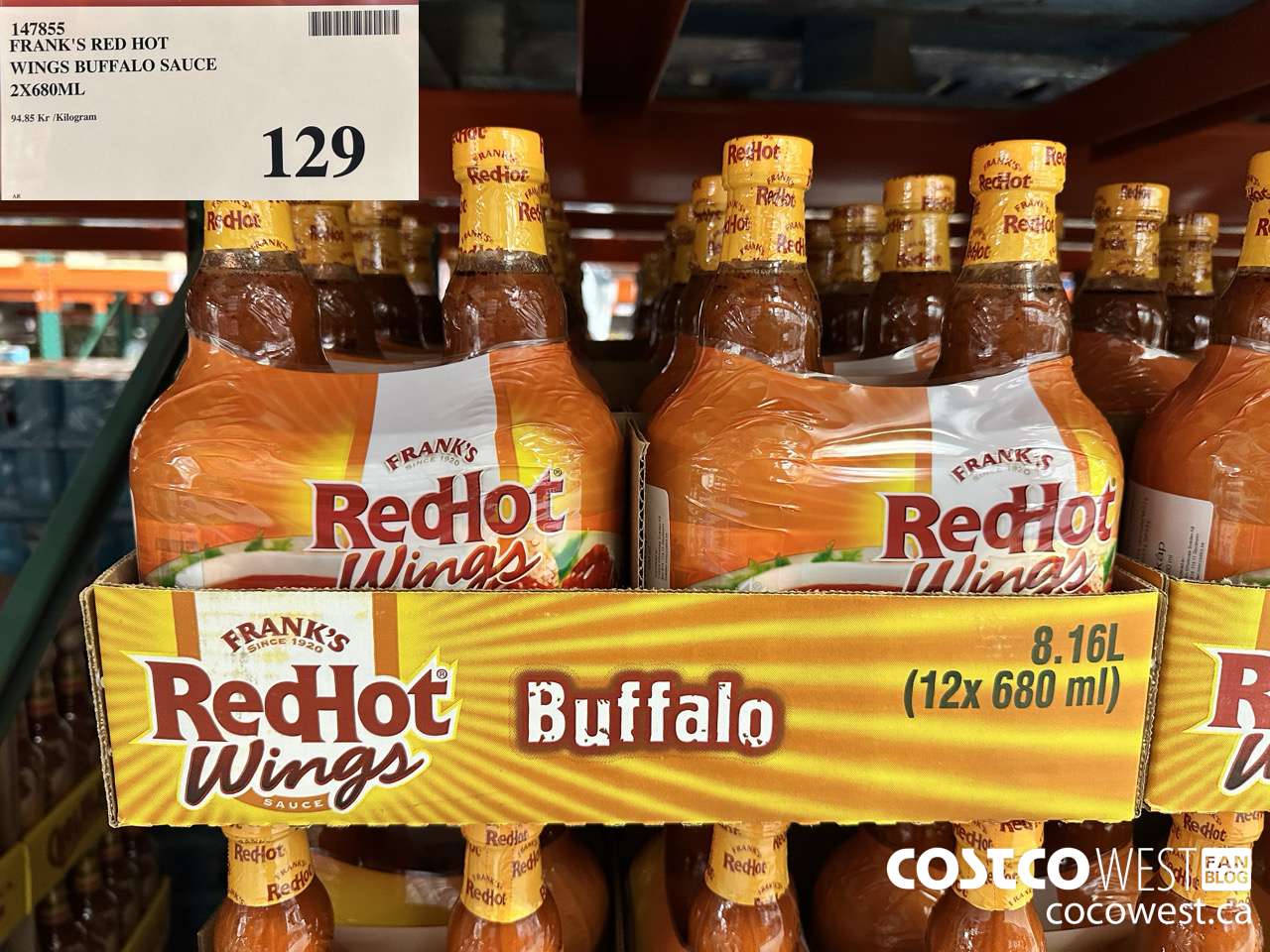 147855 FRANK'S RED HOT SAUCE WINGS BUFFALO SAUCE 2 X 680ML $129.00