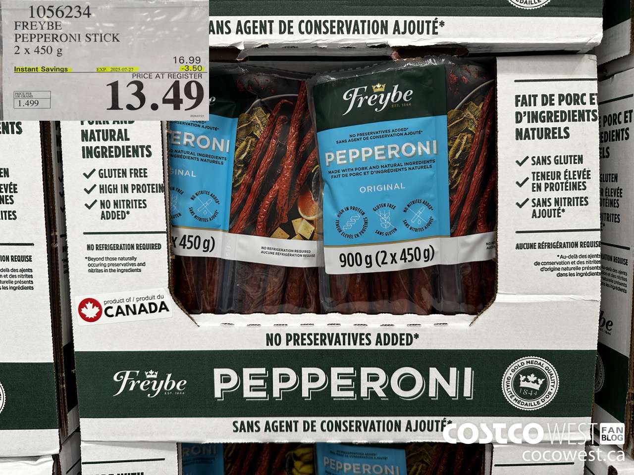 1056234 FREYBE PEPPERONI STICK 2 x 450g ($3.50 INSTANT SAVINGS EXPIRES ON 2025-07-27) $13.49