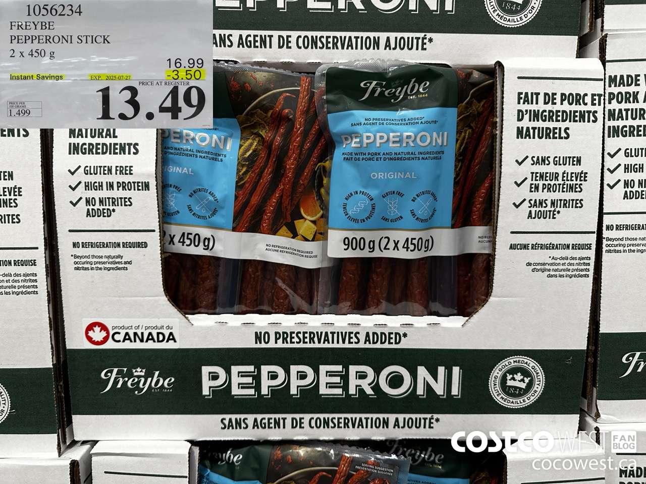1056234 FREYBE PEPPERONI STICK 2 x 450g ($3.50 INSTANT SAVINGS EXPIRES ON 2025-07-27) $13.49