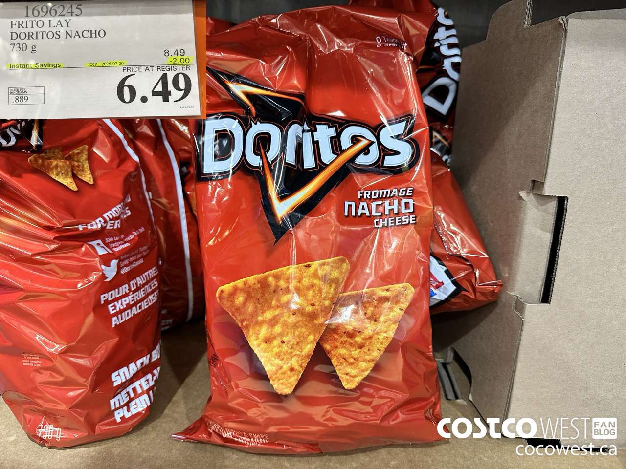 1696245 FRITO LAY DORITOS NACHO 730G ($2.00 INSTANT SAVINGS EXPIRES ON 2025-07-20) $6.49
