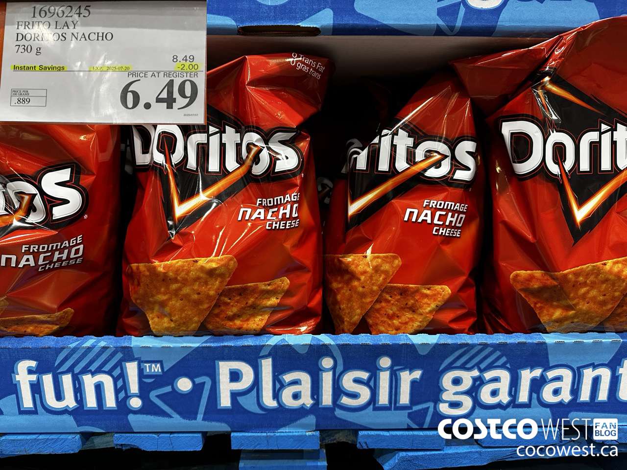 1696245 FRITO LAY DORITOS NACHO 730G ($2.00 INSTANT SAVINGS EXPIRES ON 2025-07-20) $6.49