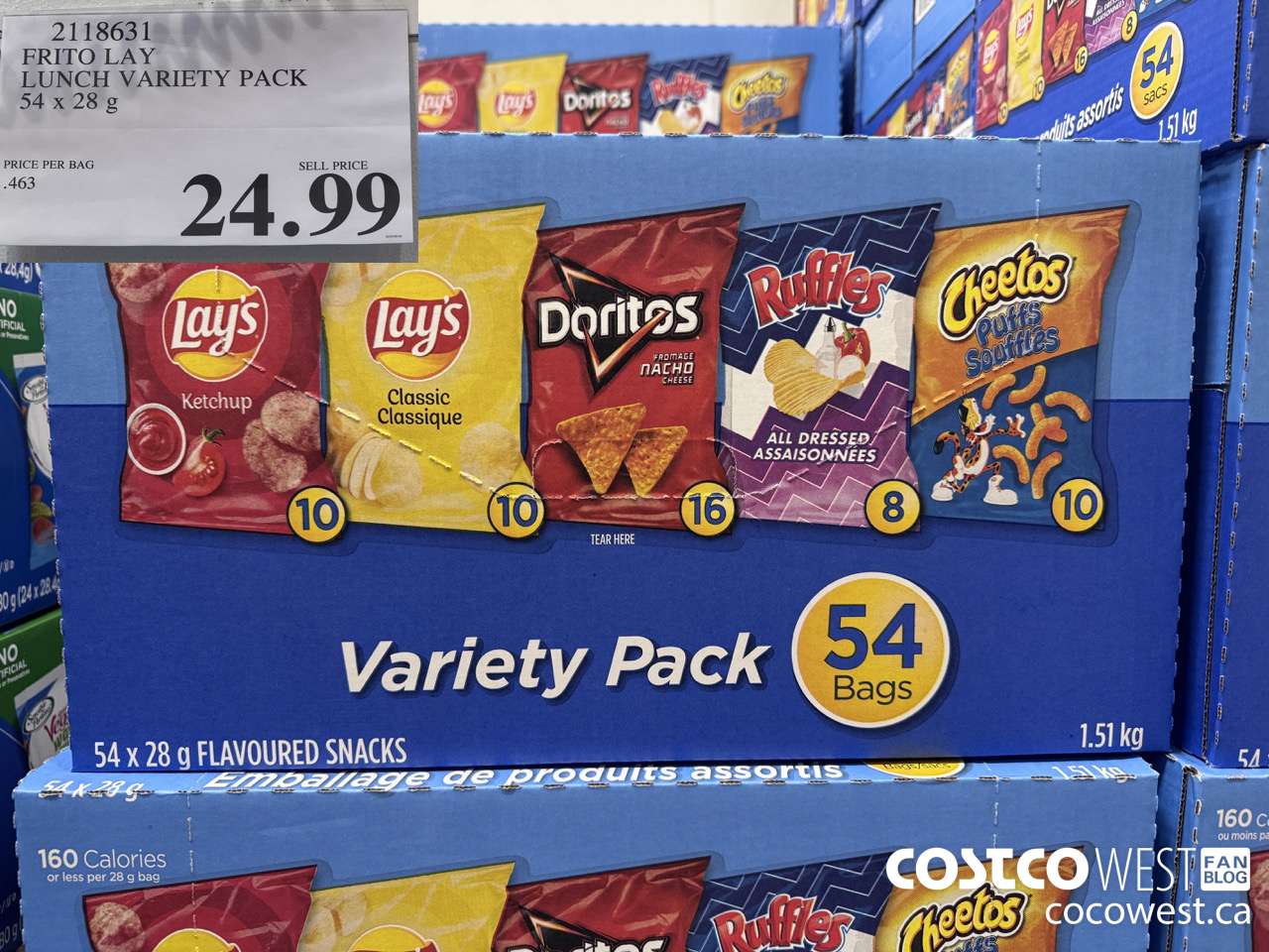 2118631 FRITO LAY LUNCH VARIETY PACK 54 X 28 G $24.99