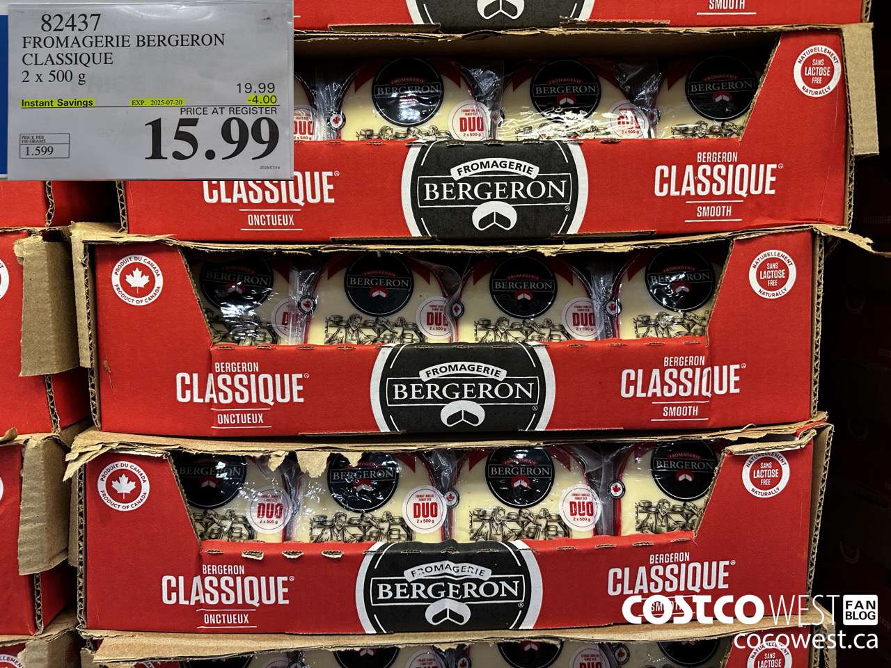 82437 FROMAGERIE BERGERON CLASSIQUE 2 X 500 G ($4.00 INSTANT SAVINGS EXPIRES ON 2025-07-20) $15.99