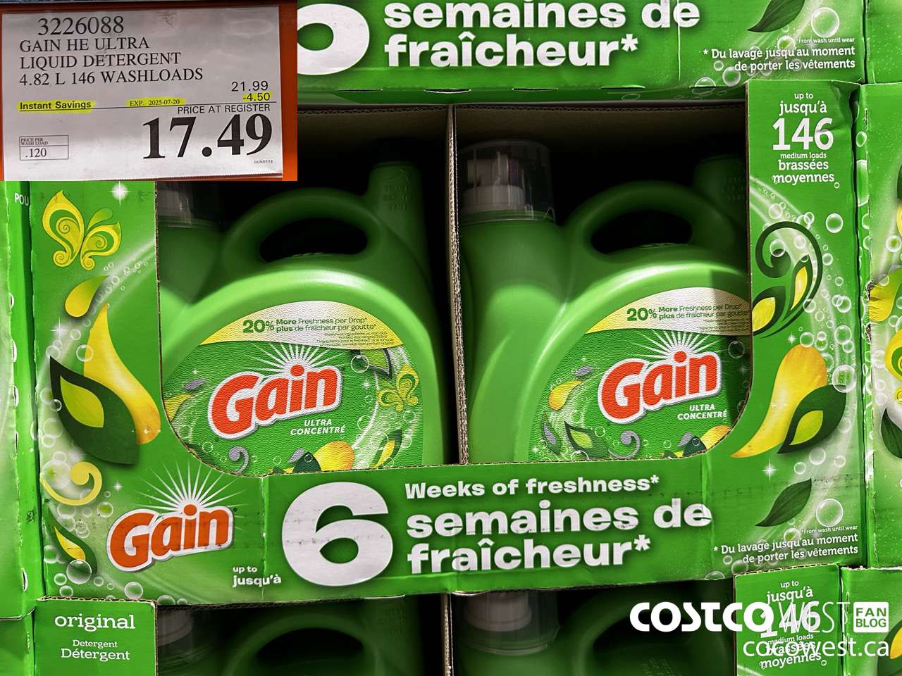 3226088 GAIN HE ULTRA LIQUID DETERGENT 4.82 L 146 WASHLOADS ($4.50 INSTANT SAVINGS EXPIRES ON 2025-07-20) $17.49