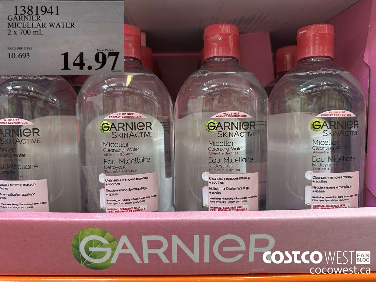 1381941 GARNIER MICELLAR WATER 2 x 700 mL  $14.97