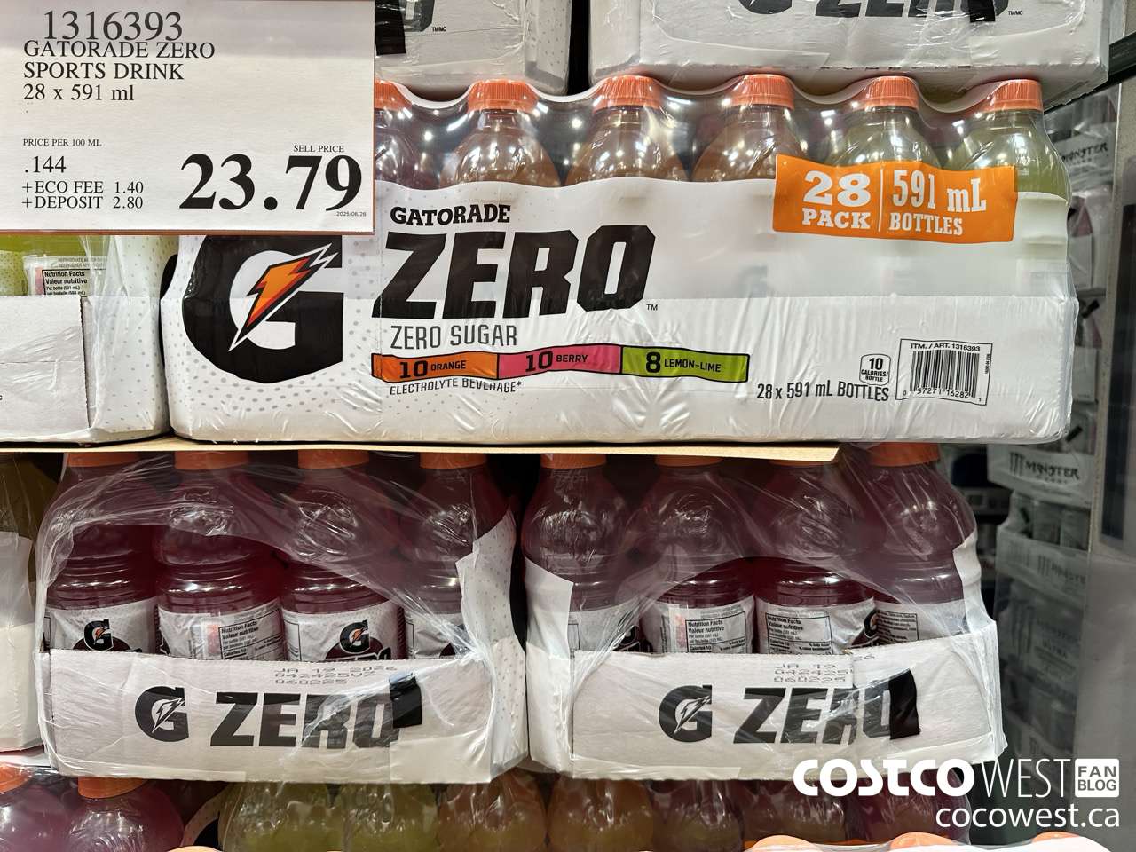 1316393 GATORADE ZERO SPORTS DRINK 28 x 591 ml $23.79