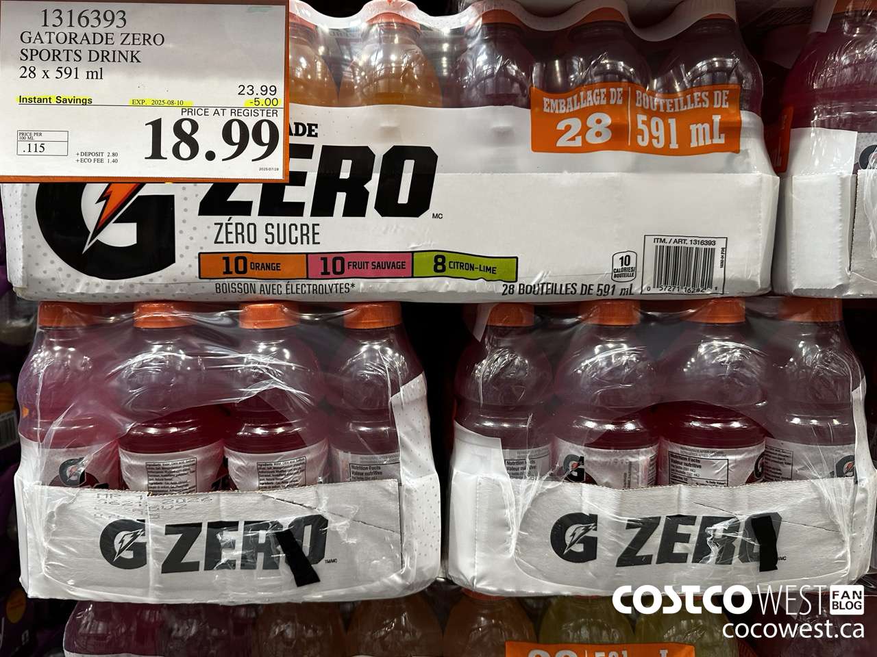 1316393 GATORADE ZERO SPORTS DRINK 28 x 591 ml ($5.00 INSTANT SAVINGS EXPIRES ON 2025-08-10) $18.99