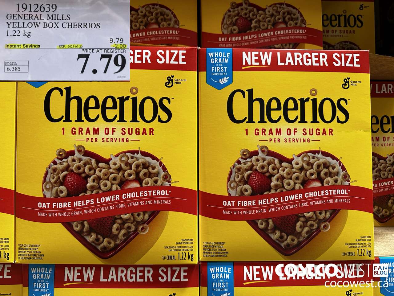 1912639 GENERAL MILLS YELLOW BOX CHEERIOS 1.22KG ($2.00 INSTANT SAVINGS EXPIRES ON 2025-07-20) $7.79