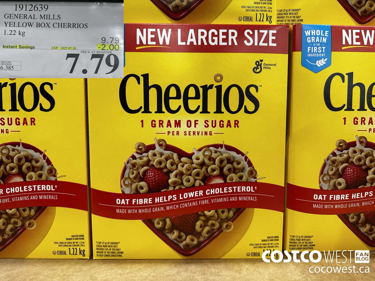 1912639 GENERAL MILLS YELLOW BOX CHEERIOS 1.22KG ($2.00 INSTANT SAVINGS EXPIRES ON 2025-07-20) $7.79
