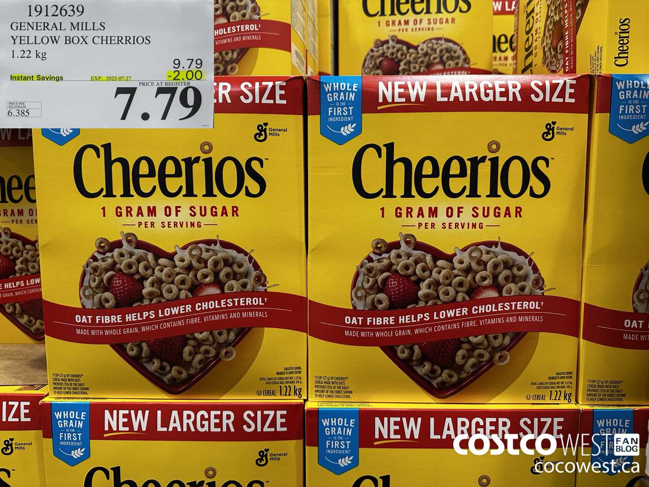 1912639 GENERAL MILLS YELLOW BOX CHEERIOS 1.22KG ($2.00 INSTANT SAVINGS EXPIRES ON 2025-07-27) $7.79