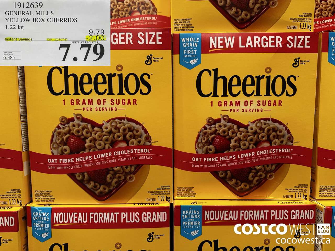 1912639 GENERAL MILLS YELLOW BOX CHEERIOS 1.22KG ($2.00 INSTANT SAVINGS EXPIRES ON 2025-07-27) $7.79