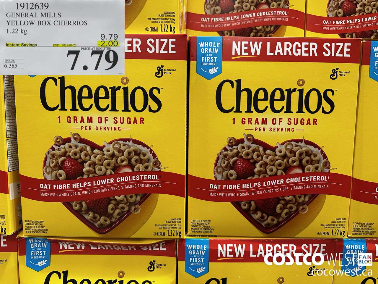 1912639 GENERAL MILLS YELLOW BOX CHEERIOS 1.22KG ($2.00 INSTANT SAVINGS EXPIRES ON 2025-07-27) $7.79
