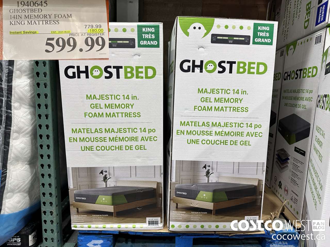 1940645 GHOSTBED 14IN MEMORY FOAM KING MATTRESS ($180.00 INSTANT SAVINGS EXPIRES ON 2025-08-03) $599.99