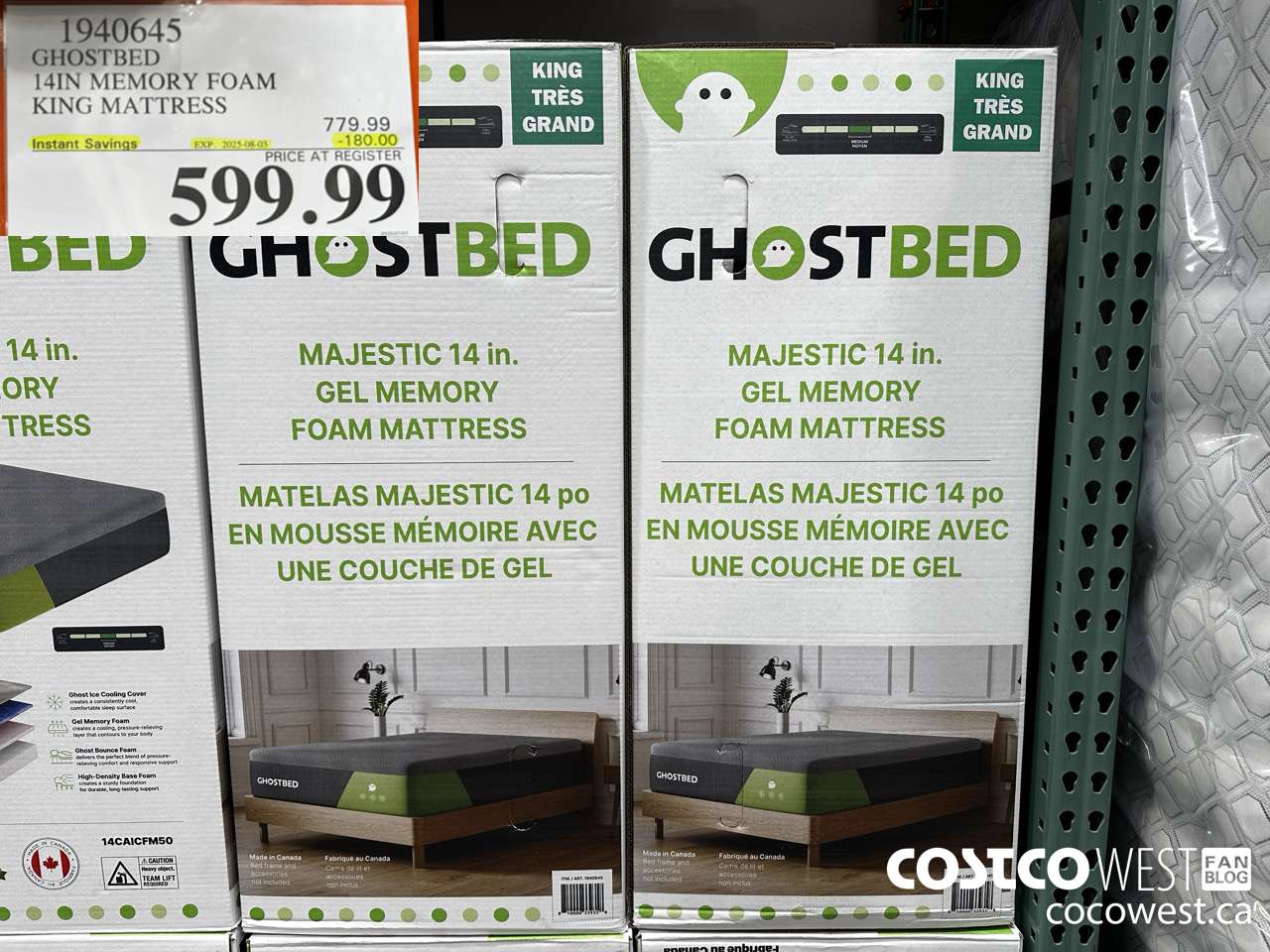 1940645 GHOSTBED 14IN MEMORY FOAM KING MATTRESS ($180.00 INSTANT SAVINGS EXPIRES ON 2025-08-03) $599.99