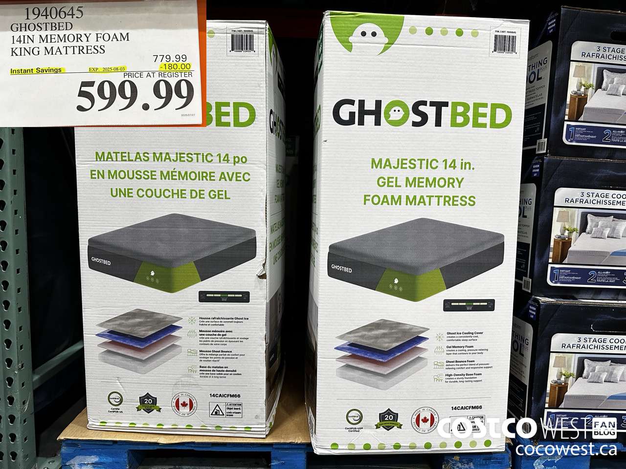 1940645 GHOSTBED 14IN MEMORY FOAM KING MATTRESS ($180.00 INSTANT SAVINGS EXPIRES ON 2025-08-03) $599.99