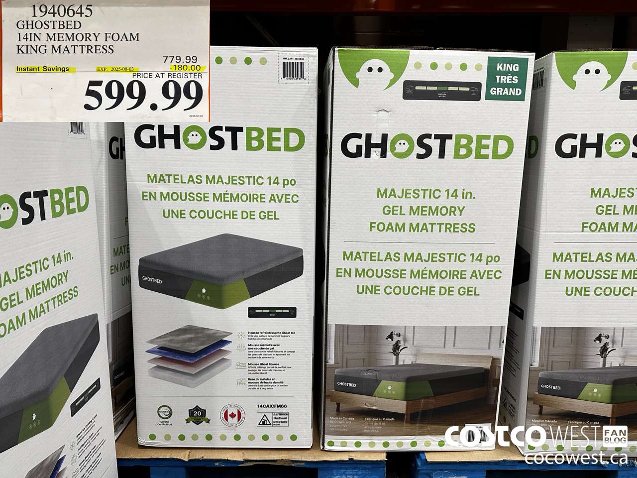 1940645 GHOSTBED 14IN MEMORY FOAM KING MATTRESS ($180.00 INSTANT SAVINGS EXPIRES ON 2025-08-03) $599.99