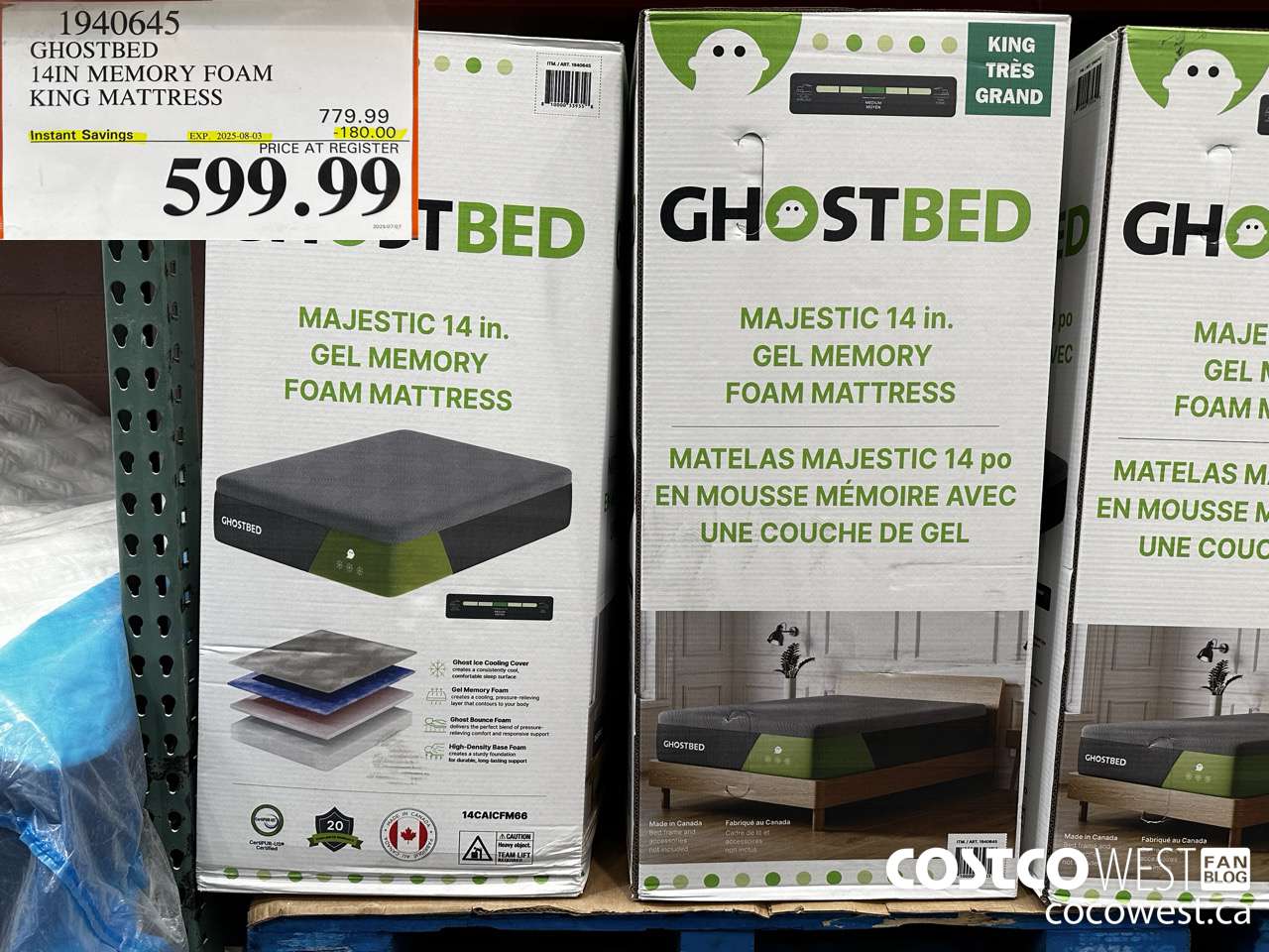 1940645 GHOSTBED 14IN MEMORY FOAM KING MATTRESS ($180.00 INSTANT SAVINGS EXPIRES ON 2025-08-03) $599.99
