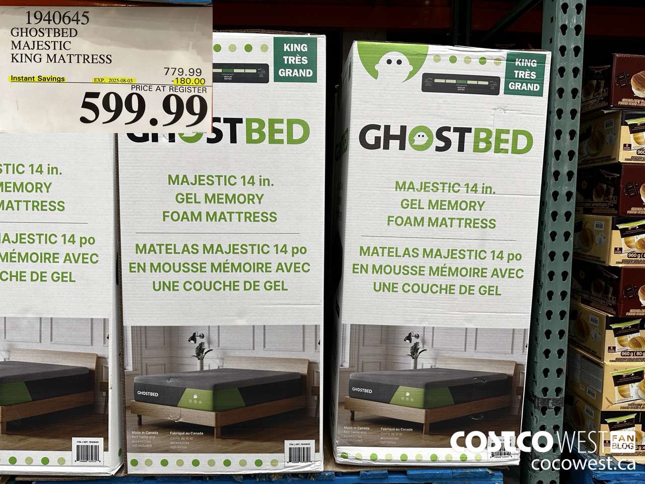 1940645 GHOSTBED 14IN MEMORY FOAM KING MATTRESS ($180.00 INSTANT SAVINGS EXPIRES ON 2025-08-03) $599.99