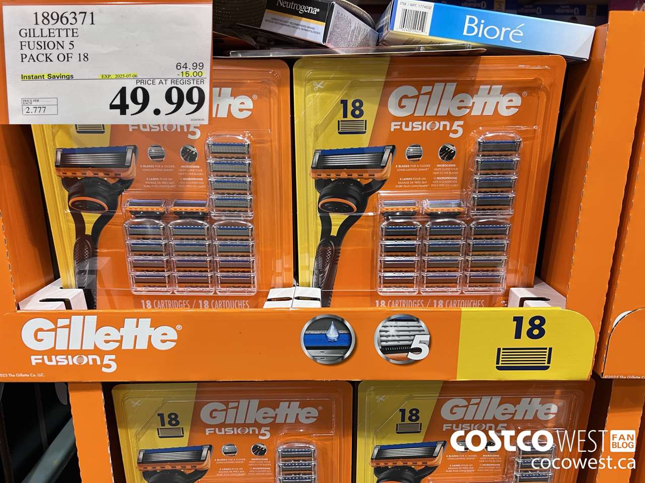 1896371 GILLETTE FUSION 5 PACK OF 18 ($15.00 INSTANT SAVINGS EXPIRES ON 2025-07-06) $49.99