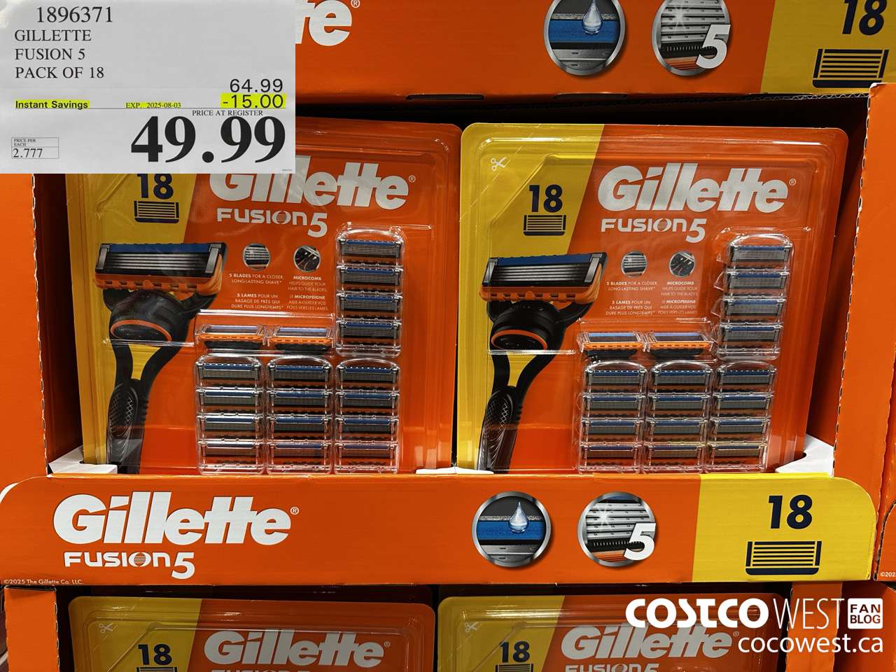 1896371 GILLETTE FUSION 5 PACK OF 18 ($15.00 INSTANT SAVINGS EXPIRES ON 2025-08-03) $49.99