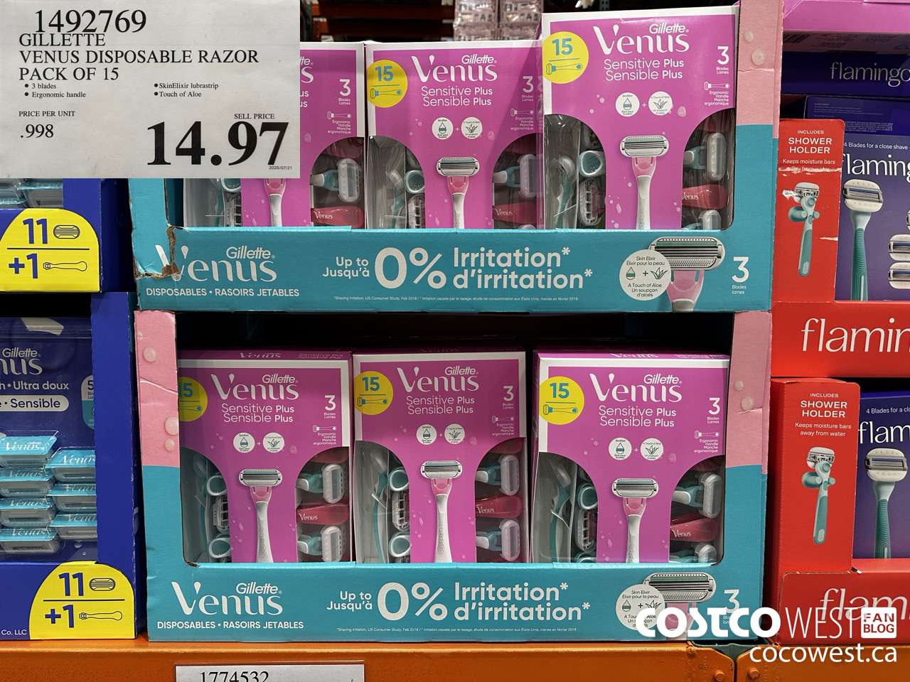 1492769 GILLETTE VENUS DISPOSABLE RAZOR PACK OF 15 $14.97