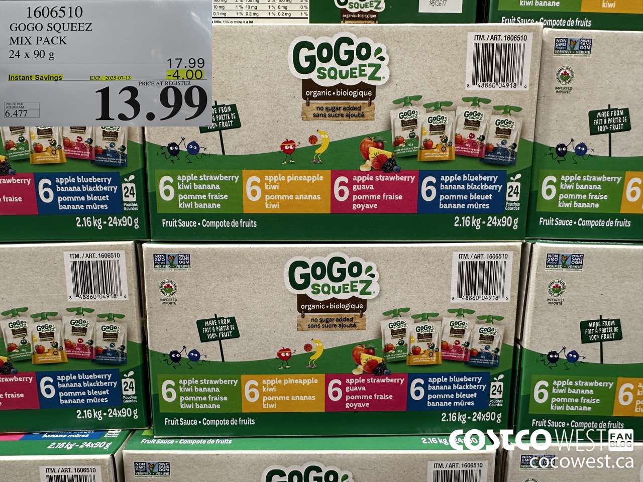 1606510 GOGO SQUEEZ ORGANIC MIX PACK 24 X 90 G ($4.00 INSTANT SAVINGS EXPIRES ON 2025-07-13) $13.99