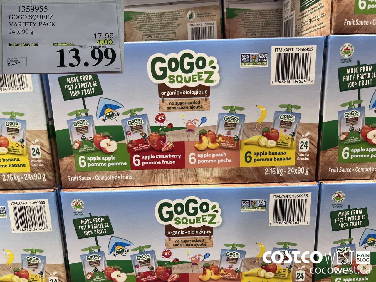 1359955 GOGO SQUEEZ ORGANIC VARIETY PACK 24 x 90g ($4.00 INSTANT SAVINGS EXPIRES ON 2025-07-06) $13.99