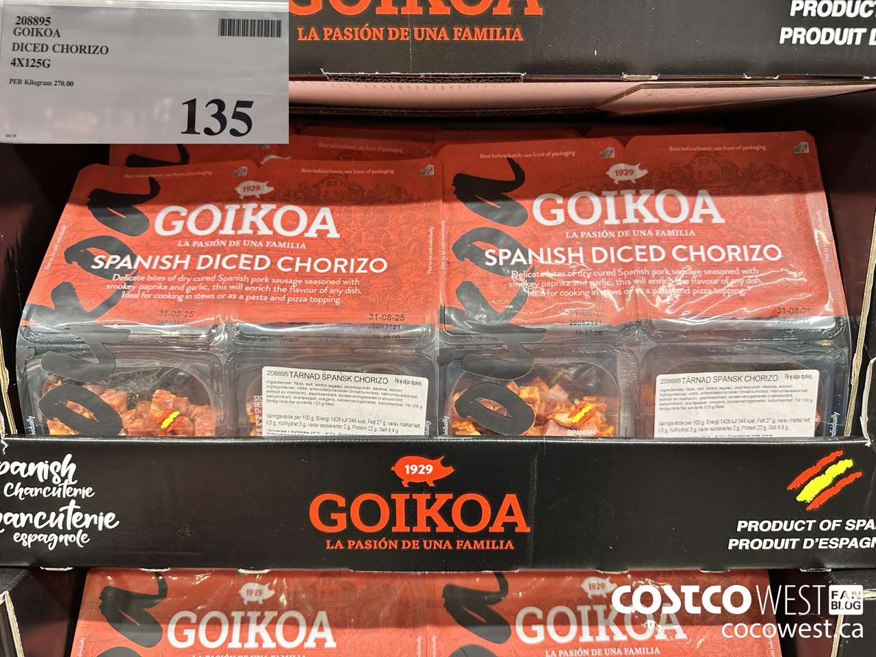 208895 GOIKOA DICED CHORIZO 4 X 125G $135.00