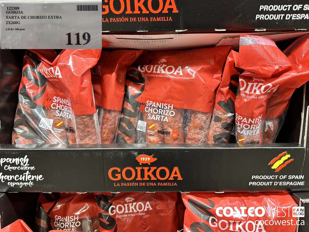 122389 GOIKOA SARTA DE CHORIZO EXTRA 2 X 260G $119.00