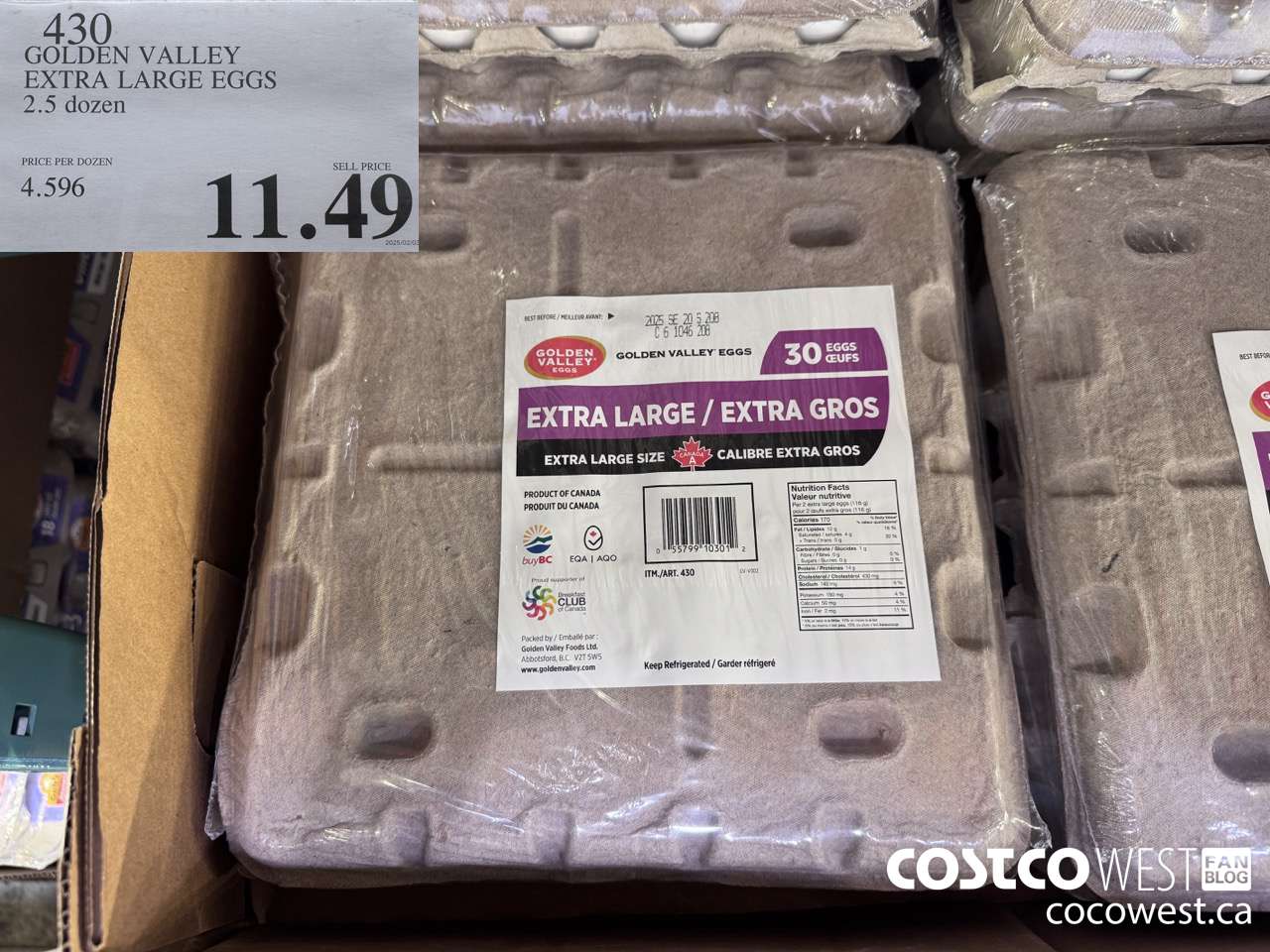 430 GOLDEN VALLEY EXTRA LARGE EGGS 2.5 dozen $11.49