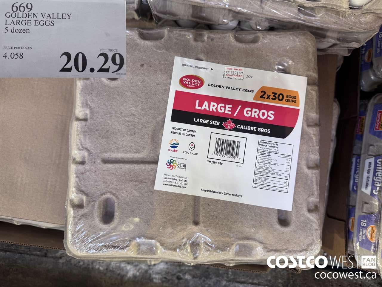 669 GOLDEN VALLEY LARGE EGGS 5 DOZEN $20.29