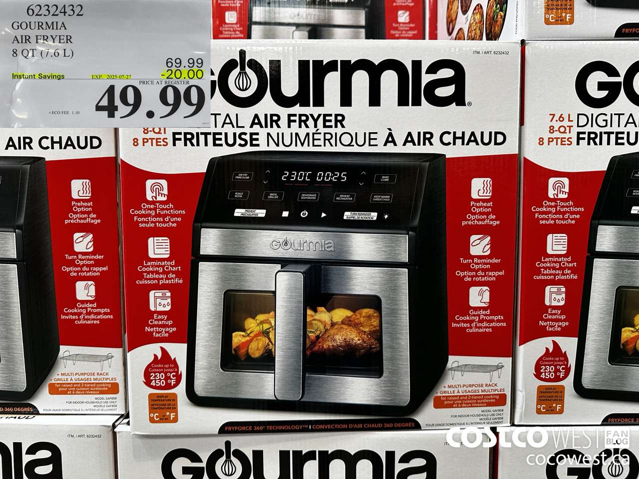 6232432 GOURMIA AIR FRYER 8 QT / 7,6 L ($20.00 INSTANT SAVINGS EXPIRES ON 2025-07-27) $49.99