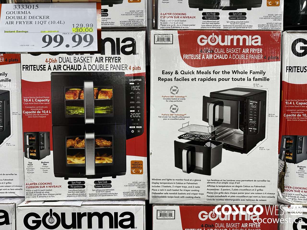 3333015 GOURMIA DOUBLE DECKER AIR FRYER 11QT (10.4L) ($30.00 INSTANT SAVINGS EXPIRES ON 2025-07-20) $99.99