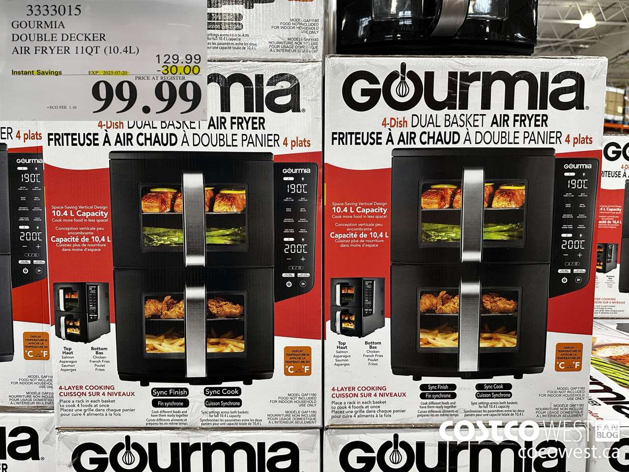 3333015 GOURMIA DOUBLE DECKER AIR FRYER 11QT (10.4L) ($30.00 INSTANT SAVINGS EXPIRES ON 2025-07-20) $99.99
