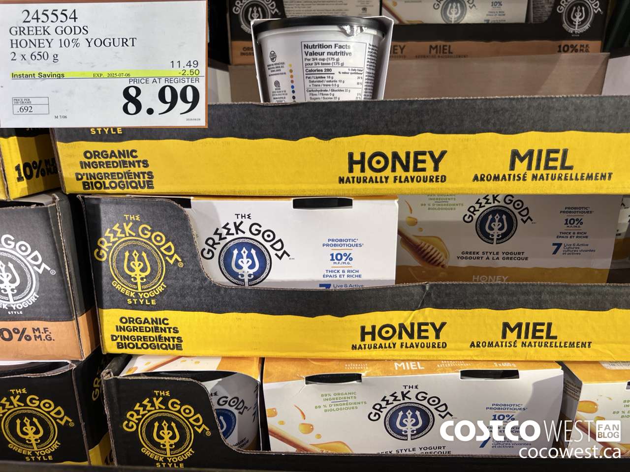 245554 GREEK GODS HONEY 10% YOGURT 2 X 650G ($2.50 INSTANT SAVINGS EXPIRES ON 2025-07-06) $8.99